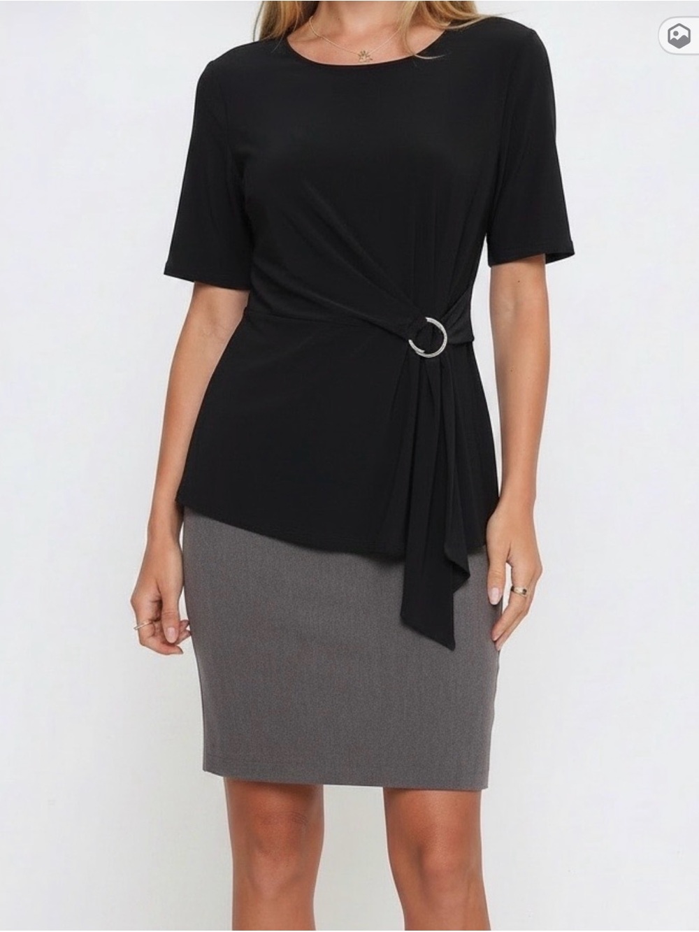 Peck & Peck Black Ring-Tie Waist Blouse